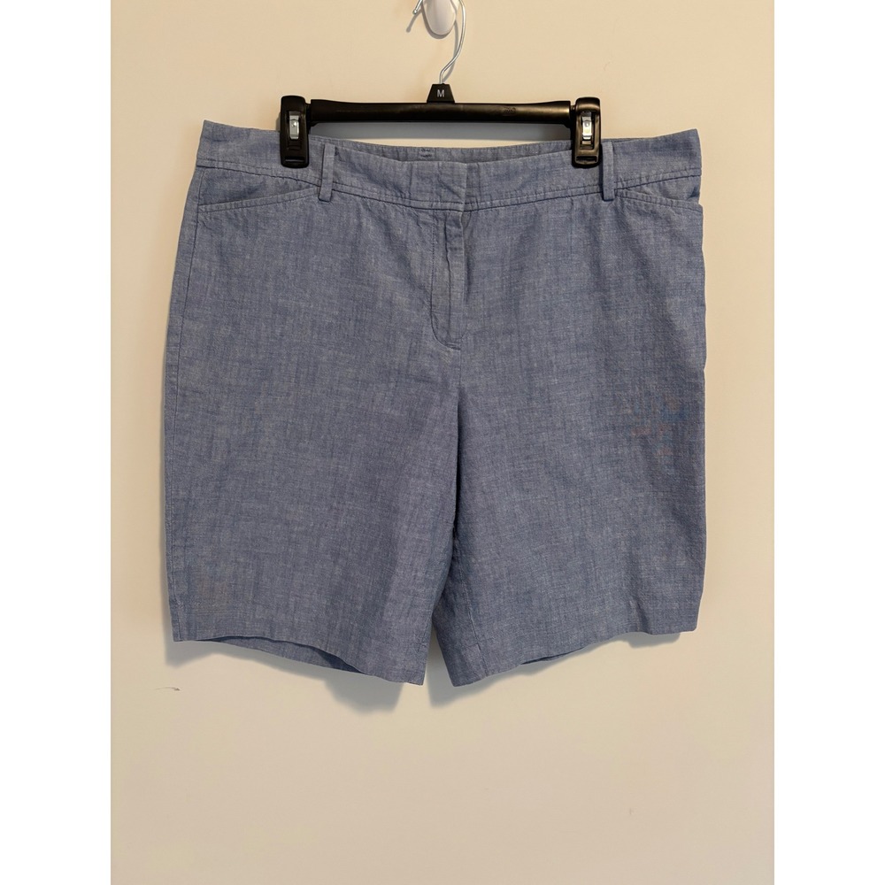 Talbots Perfect Short Blue Chambray Cotton Mid Rise Bermuda Shorts Womens 16